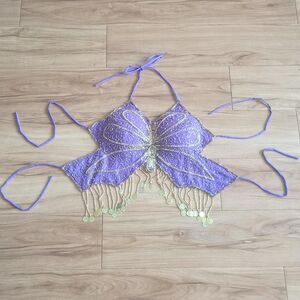 Y2K Purple Beaded Sequin Butterfly Fairy Top
